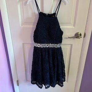 Juniors High Neck Navy Dress, Size 7